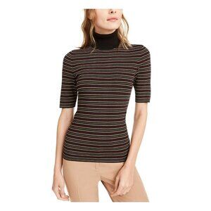 Anne Klein Women's Black Multi Striped Ribbed Turtleneck Sweater Top XXS